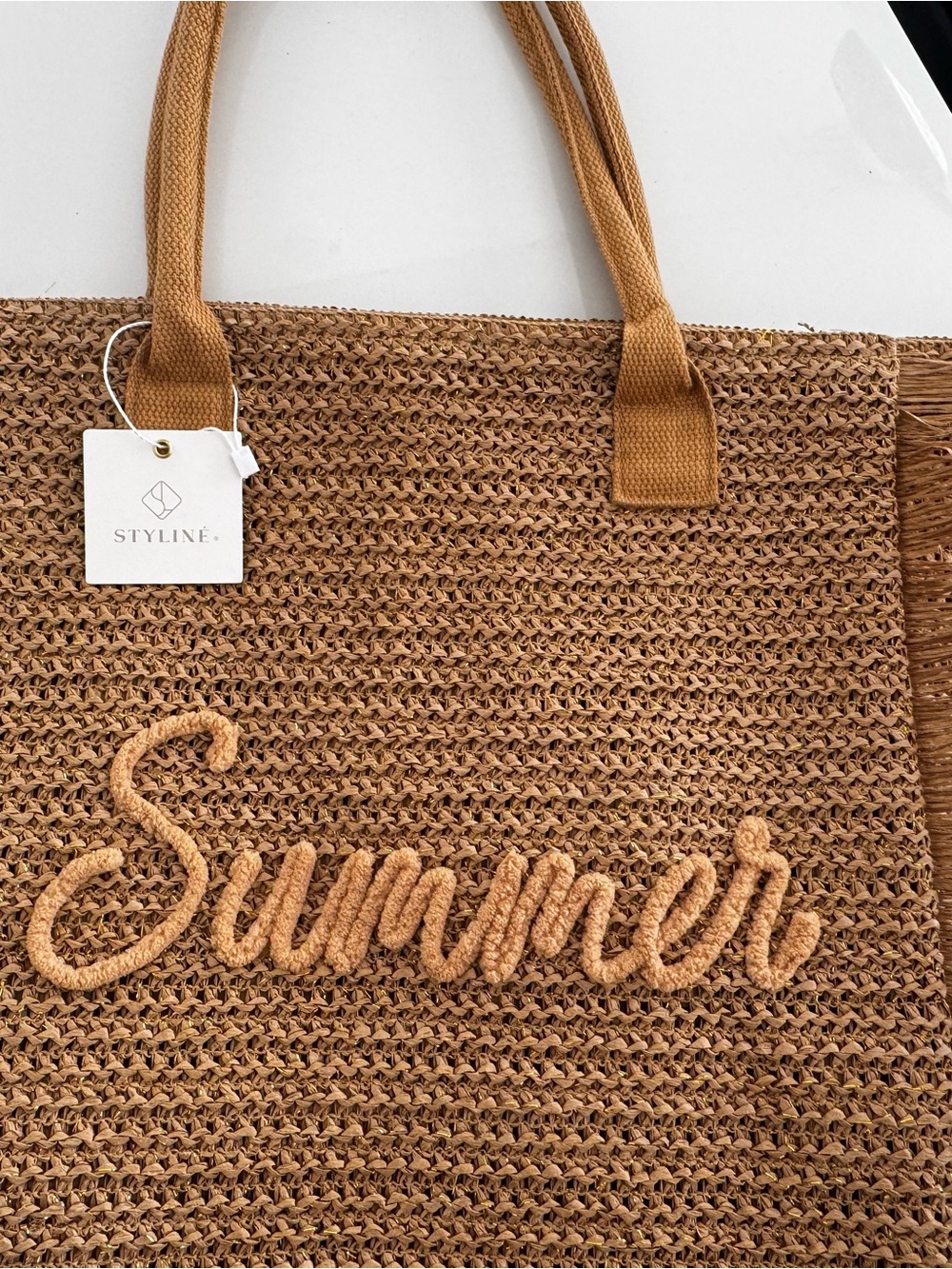 Summer Straw Tote Bag in Camel